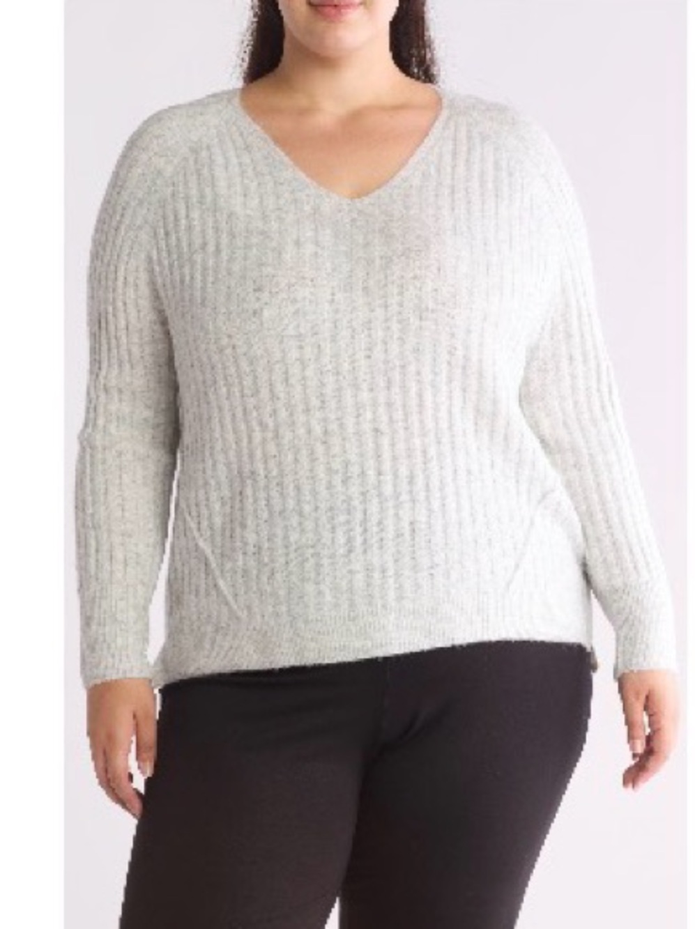 Vince Camuto Light Gray Ribbed V-Neck Sweater